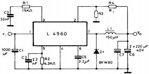 L4960 схема блока питания с линейной регулировкой